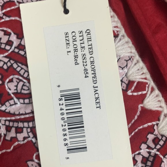 NWT Sea NY Theodora Paisley Quilted Cropped Jacket Red Size Large Long Sleeve - Picture 10 of 10